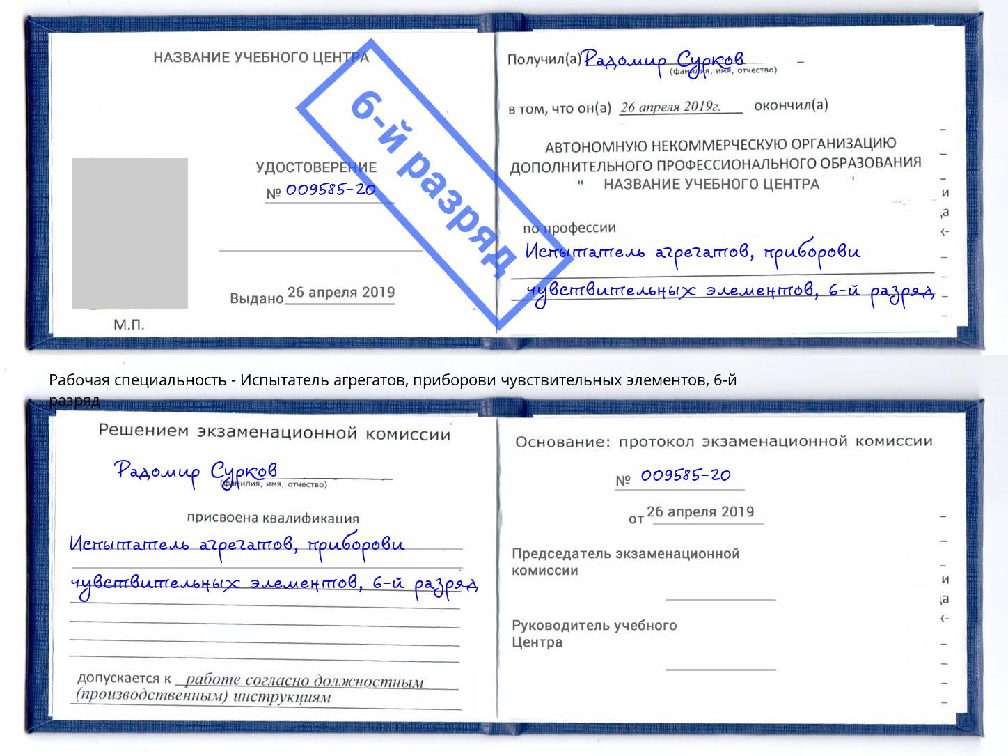корочка 6-й разряд Испытатель агрегатов, приборови чувствительных элементов Таганрог
