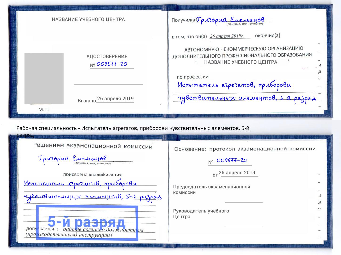 корочка 5-й разряд Испытатель агрегатов, приборови чувствительных элементов Таганрог