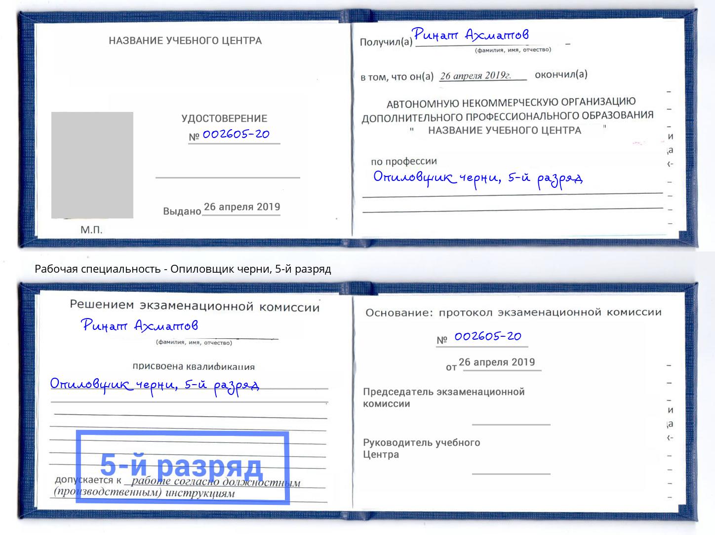 корочка 5-й разряд Опиловщик черни Таганрог