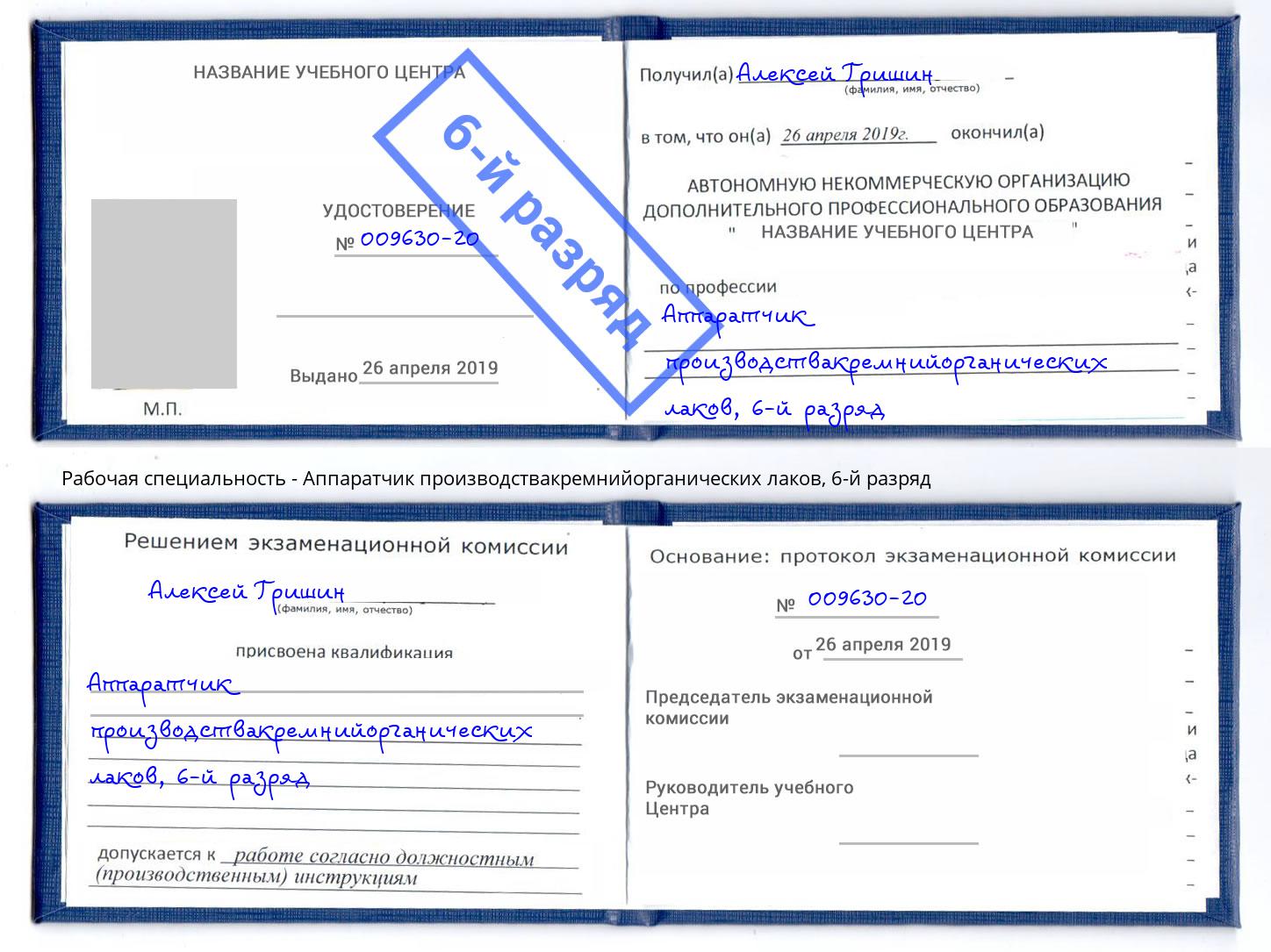 корочка 6-й разряд Аппаратчик производствакремнийорганических лаков Таганрог