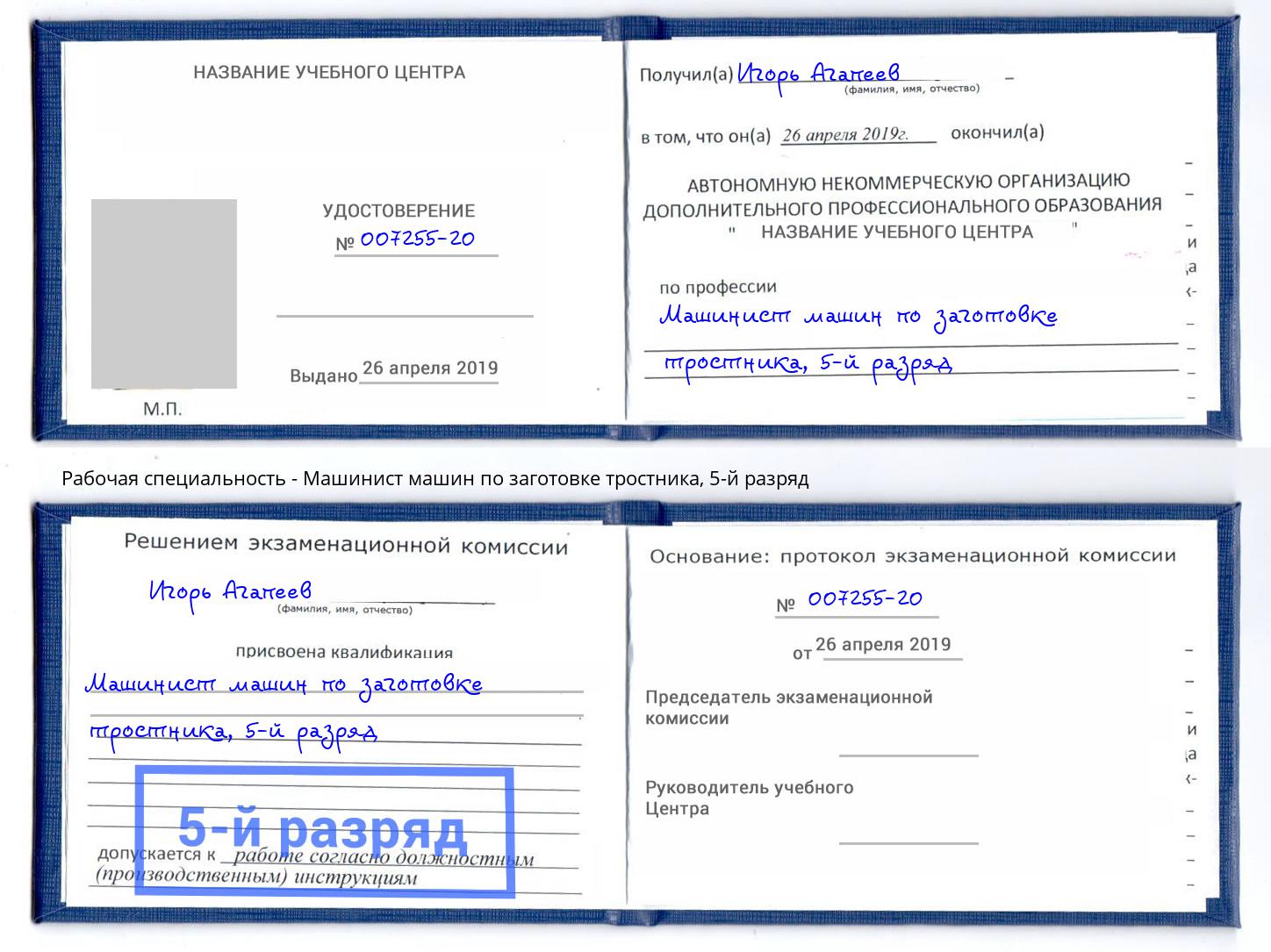 корочка 5-й разряд Машинист машин по заготовке тростника Таганрог