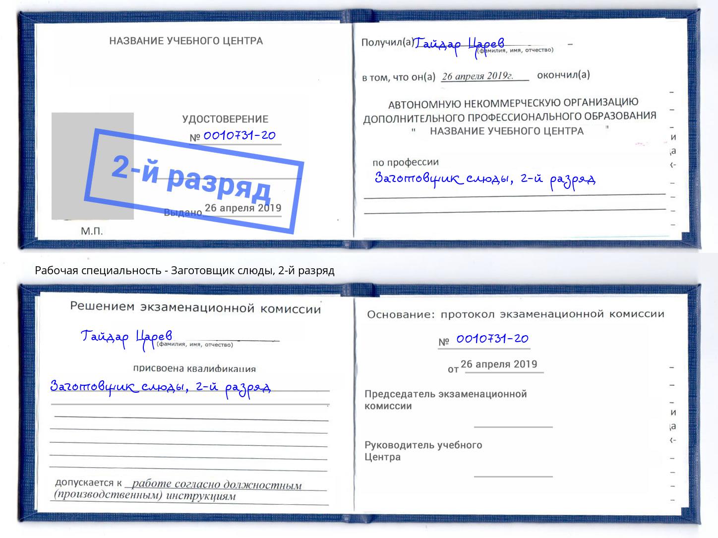 корочка 2-й разряд Заготовщик слюды Таганрог