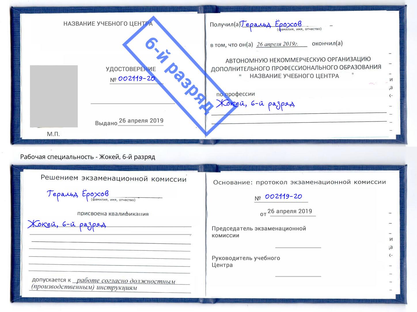 корочка 6-й разряд Жокей Таганрог