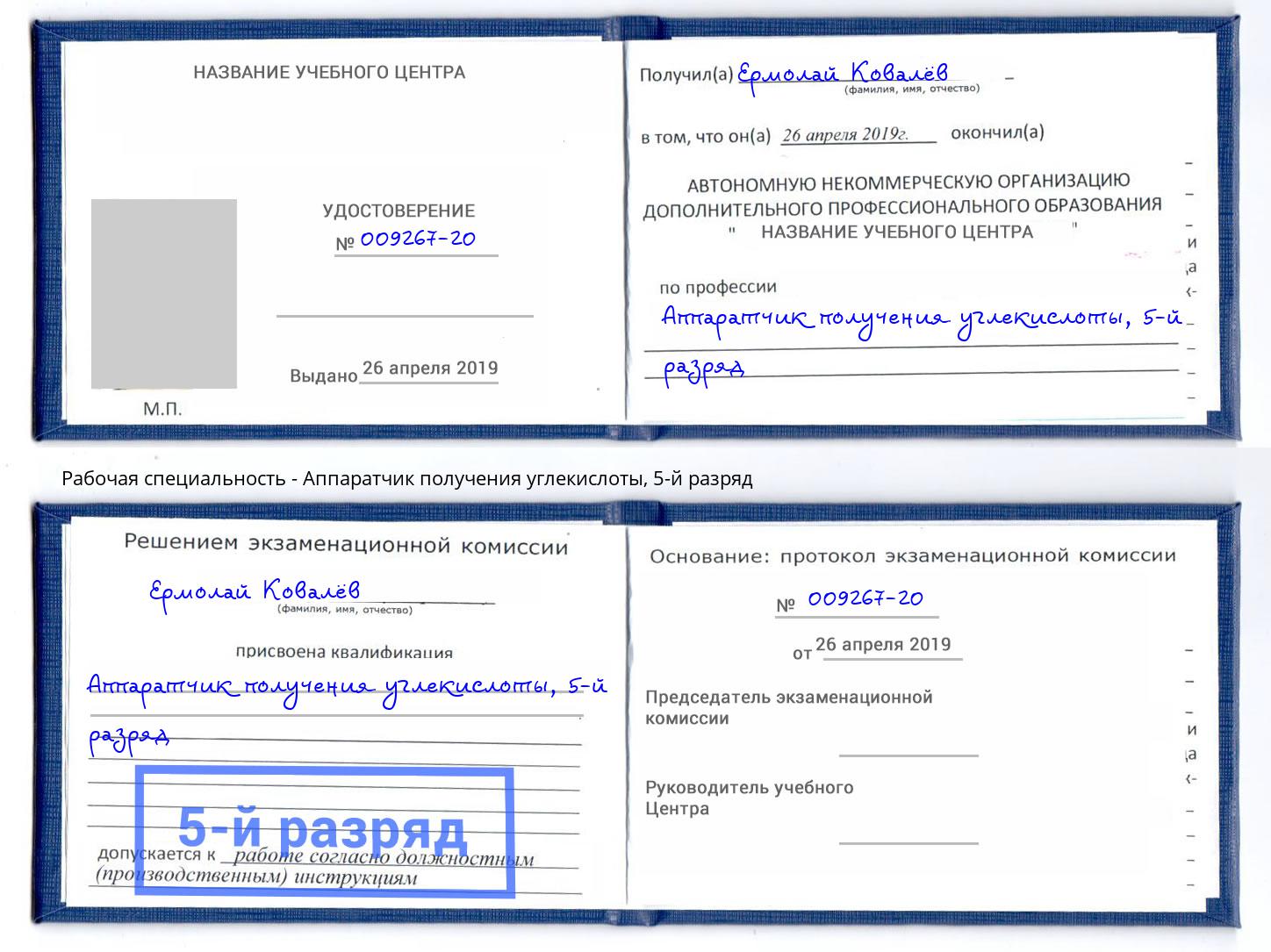 корочка 5-й разряд Аппаратчик получения углекислоты Таганрог